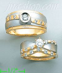 14K Gold CZ Wedding Set Rings - Click Image to Close