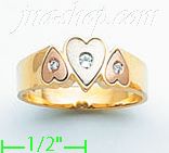 14K Gold 3Color 3 Hearts Ladies' Ring w/3 CZs - Click Image to Close