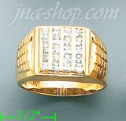 14K Gold High Polished Men's CZ Ring - Click Image to Close