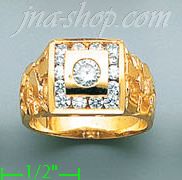 14K Gold High Polished Men's CZ Ring - Click Image to Close