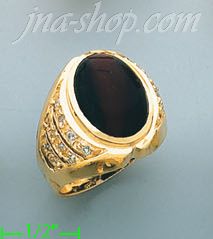 14K Gold Men's Tigereye CZ Ring - Click Image to Close