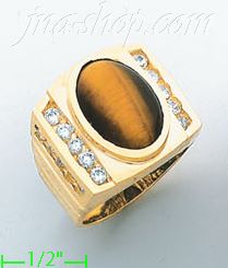 14K Gold Men's Tigereye CZ Ring - Click Image to Close