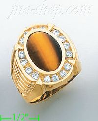 14K Gold Men's Tigereye CZ Ring - Click Image to Close