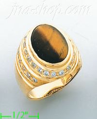 14K Gold Men's Tigereye CZ Ring - Click Image to Close