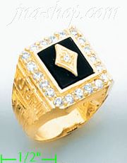 14K Gold Men's Onyx CZ Ring - Click Image to Close