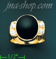 14K Gold Men's Onyx CZ Ring - Click Image to Close