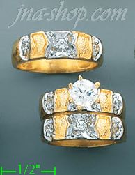 14K Gold CZ Wedding Set Rings - Click Image to Close