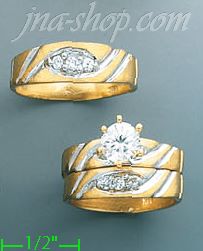 14K Gold CZ Wedding Set Rings - Click Image to Close