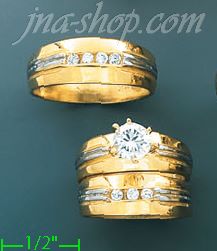 14K Gold CZ Wedding Set Rings - Click Image to Close