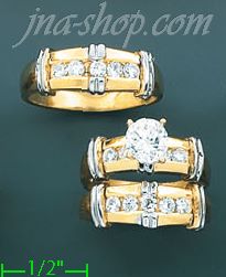 14K Gold CZ Wedding Set Rings - Click Image to Close