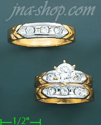 14K Gold CZ Wedding Set Rings - Click Image to Close