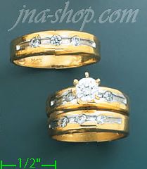 14K Gold CZ Wedding Set Rings - Click Image to Close