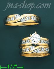 14K Gold CZ Wedding Set Rings - Click Image to Close