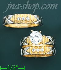 14K Gold CZ Wedding Set Rings - Click Image to Close