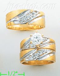 14K Gold Two-Tone CZ Wedding Set Rings - Click Image to Close