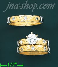 14K Gold CZ Wedding Set Rings - Click Image to Close