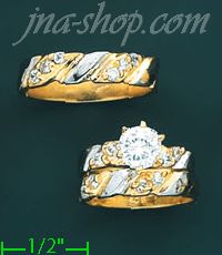 14K Gold CZ Wedding Set Rings - Click Image to Close