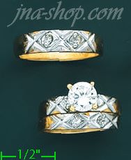 14K Gold CZ Wedding Set Rings - Click Image to Close