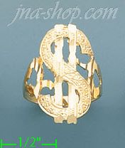 14K Gold Dollar Money Sign Dia-Cut Ring - Click Image to Close