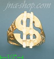 14K Gold Dollar Money Sign Dia-Cut Ring - Click Image to Close