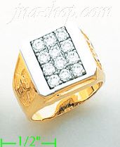 14K Gold Two-Tone Men's Ring 12 CZ's & Bull/Taurus on Both Sides - Click Image to Close