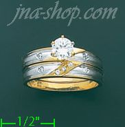 14K Gold CZ Wedding Set Ring - Click Image to Close