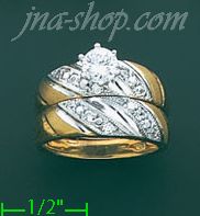 14K Gold CZ Wedding Set Ring - Click Image to Close