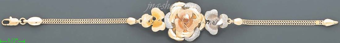 14K Gold Fancy Roses Sets Bracelet 7.25" - Click Image to Close