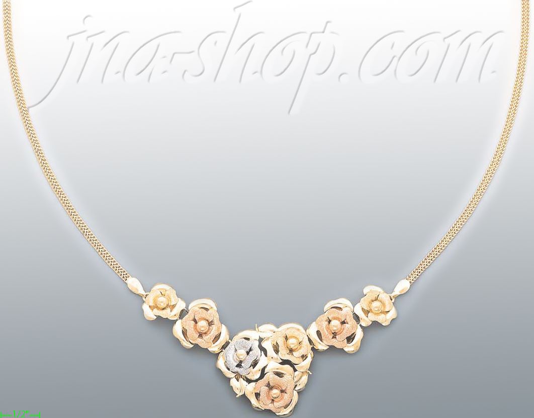 14K Gold Fancy Roses Sets Necklace 17" - Click Image to Close