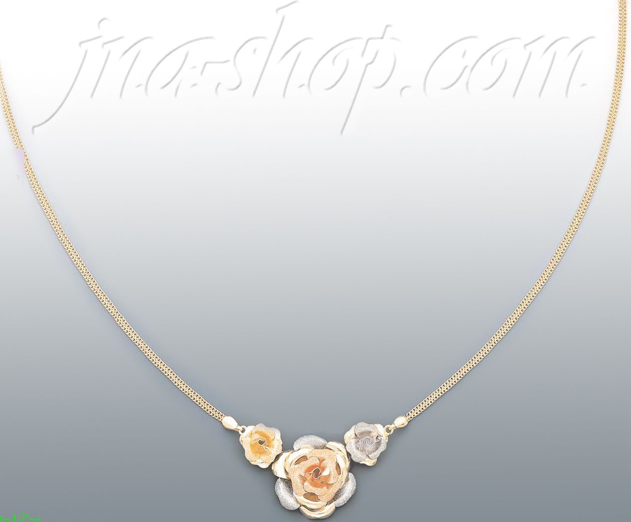14K Gold Fancy Roses Sets Necklace 17" - Click Image to Close