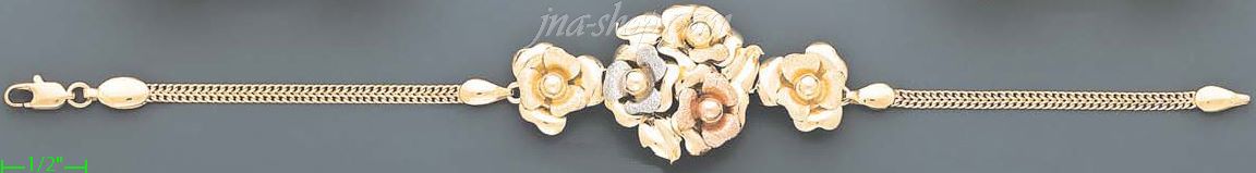 14K Gold Fancy Roses Sets Bracelet 7.25" - Click Image to Close