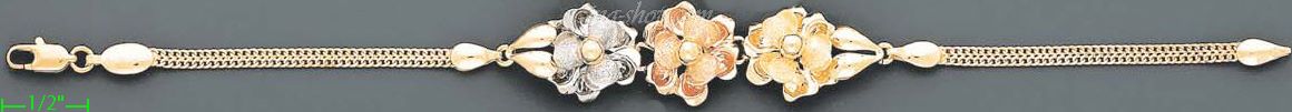 14K Gold Fancy Roses Sets Bracelet 7" - Click Image to Close