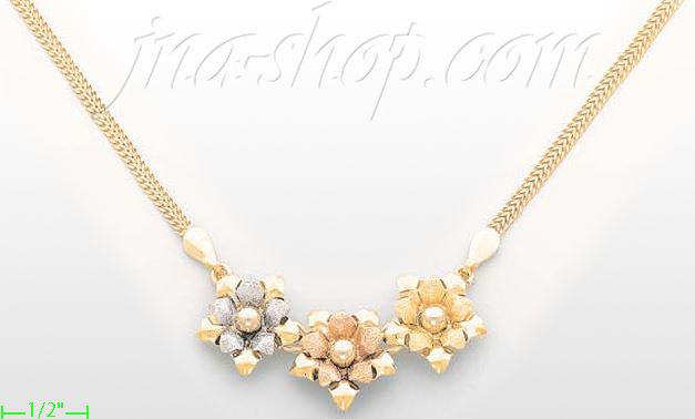 14K Gold Fancy Roses Sets Necklace 17" - Click Image to Close