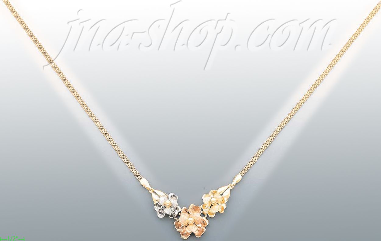 14K Gold Fancy Roses Sets Necklace 17" - Click Image to Close