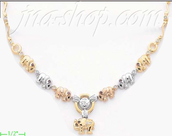 14K Gold Fancy CZ Sets Necklace 17" - Click Image to Close