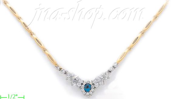 14K Gold Fancy CZ Sets Necklace 17" - Click Image to Close