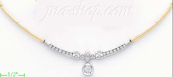 14K Gold Fancy CZ Sets Necklace 17" - Click Image to Close