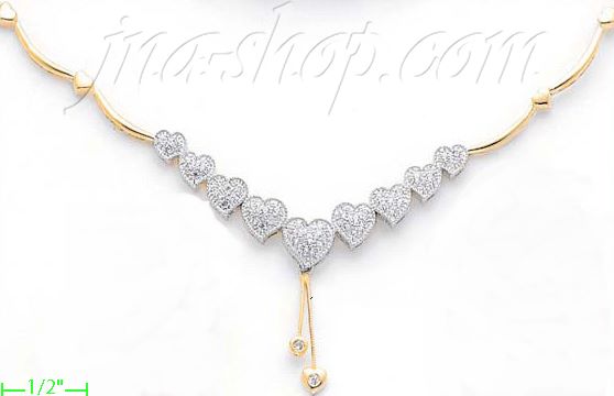14K Gold Fancy CZ Sets Necklace 17" - Click Image to Close