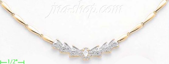 14K Gold Fancy CZ Sets Necklace 17" - Click Image to Close