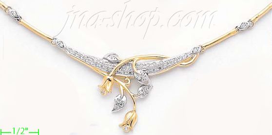 14K Gold Fancy CZ Sets Necklace 17" - Click Image to Close