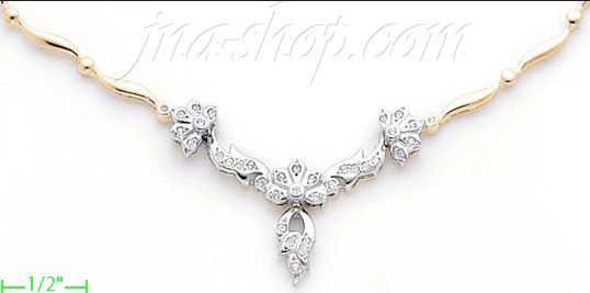 14K Gold Fancy CZ Sets Necklace 17" - Click Image to Close