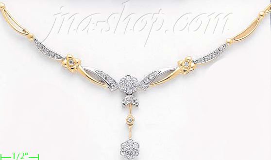 14K Gold Fancy CZ Sets Necklace 17" - Click Image to Close