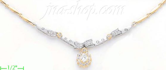 14K Gold Fancy CZ Sets Necklace 17" - Click Image to Close