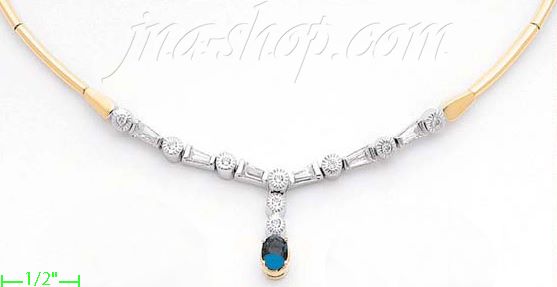 14K Gold Fancy CZ Sets Necklace 17" - Click Image to Close