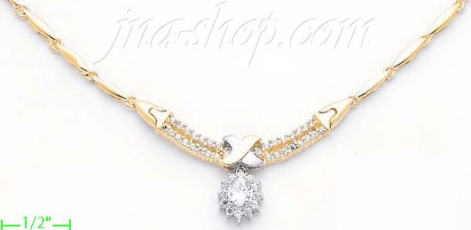 14K Gold Fancy CZ Sets Necklace 17" - Click Image to Close