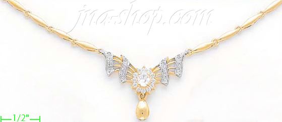 14K Gold Fancy CZ Sets Necklace 17" - Click Image to Close