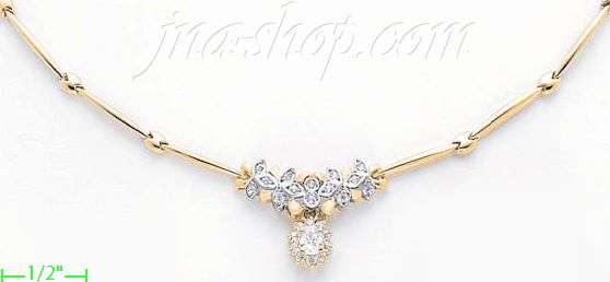 14K Gold Fancy CZ Sets Necklace 17" - Click Image to Close