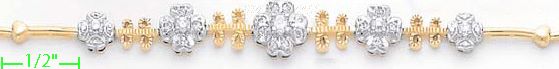 14K Gold Fancy CZ Sets Bracelet 7" - Click Image to Close