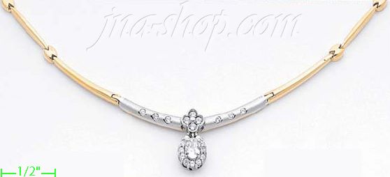 14K Gold Fancy CZ Sets Necklace 17" - Click Image to Close