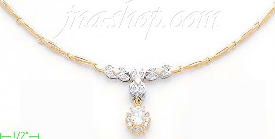 14K Gold Fancy CZ Sets Necklace 17" - Click Image to Close